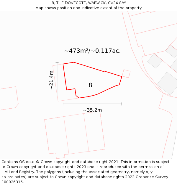 8, THE DOVECOTE, WARWICK, CV34 8AY: Plot and title map