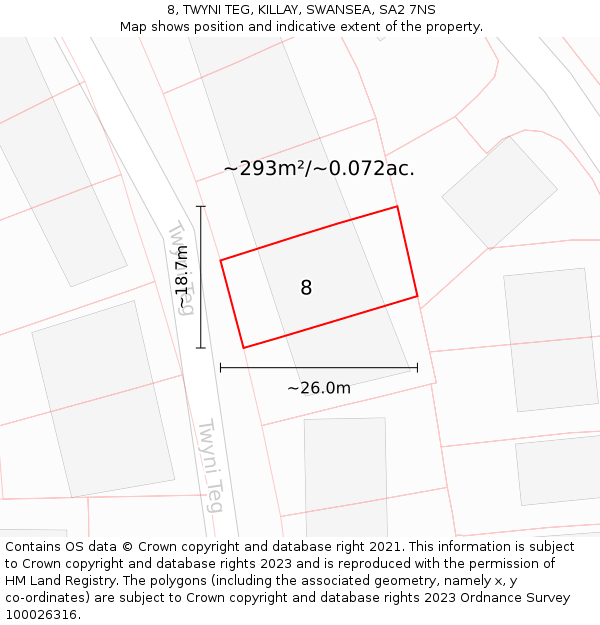 8, TWYNI TEG, KILLAY, SWANSEA, SA2 7NS: Plot and title map