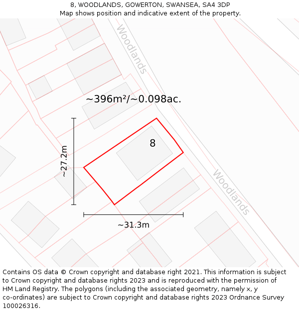 8, WOODLANDS, GOWERTON, SWANSEA, SA4 3DP: Plot and title map