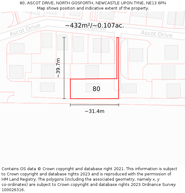 80, ASCOT DRIVE, NORTH GOSFORTH, NEWCASTLE UPON TYNE, NE13 6PN: Plot and title map