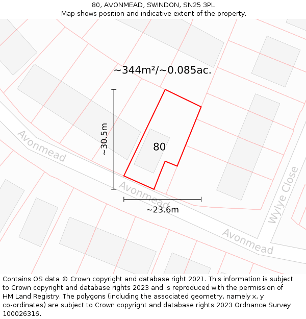 80, AVONMEAD, SWINDON, SN25 3PL: Plot and title map