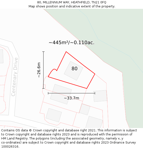 80, MILLENNIUM WAY, HEATHFIELD, TN21 0FQ: Plot and title map