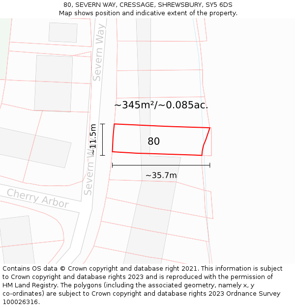 80, SEVERN WAY, CRESSAGE, SHREWSBURY, SY5 6DS: Plot and title map