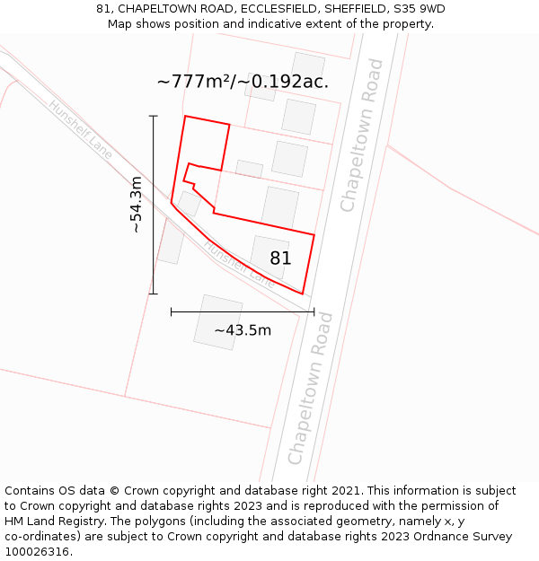 81, CHAPELTOWN ROAD, ECCLESFIELD, SHEFFIELD, S35 9WD: Plot and title map