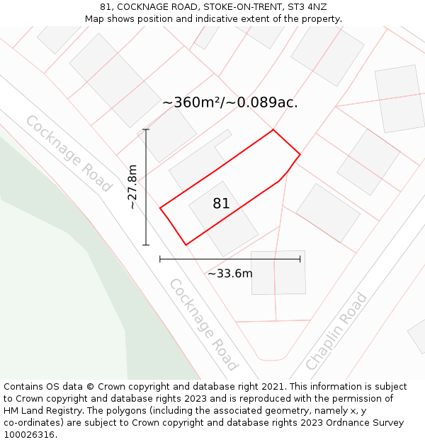 81, COCKNAGE ROAD, STOKE-ON-TRENT, ST3 4NZ: Plot and title map