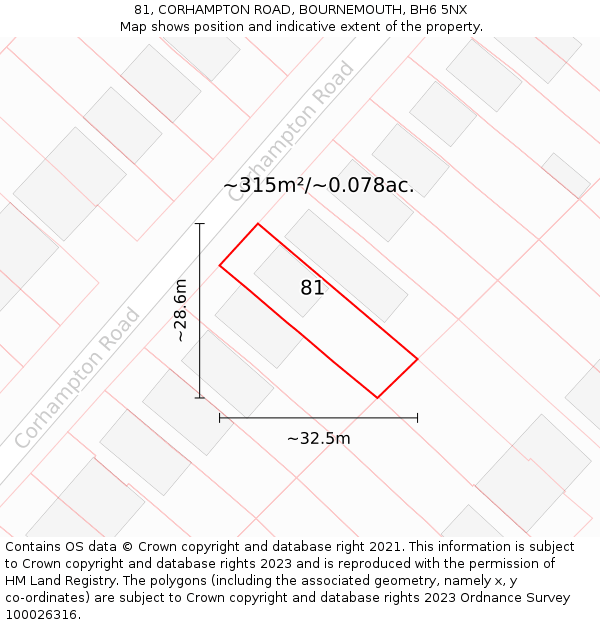 81, CORHAMPTON ROAD, BOURNEMOUTH, BH6 5NX: Plot and title map