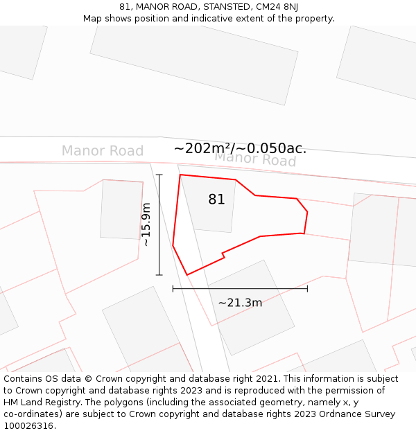 81, MANOR ROAD, STANSTED, CM24 8NJ: Plot and title map