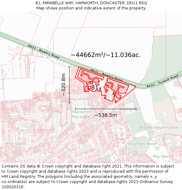 81, MIRABELLE WAY, HARWORTH, DONCASTER, DN11 8SQ: Plot and title map