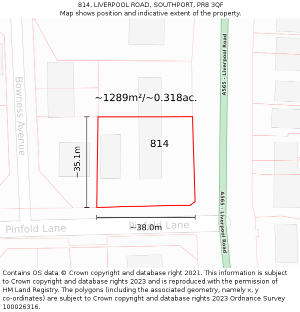 814, LIVERPOOL ROAD, SOUTHPORT, PR8 3QF: Plot and title map