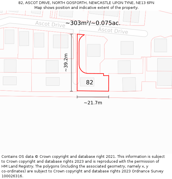 82, ASCOT DRIVE, NORTH GOSFORTH, NEWCASTLE UPON TYNE, NE13 6PN: Plot and title map