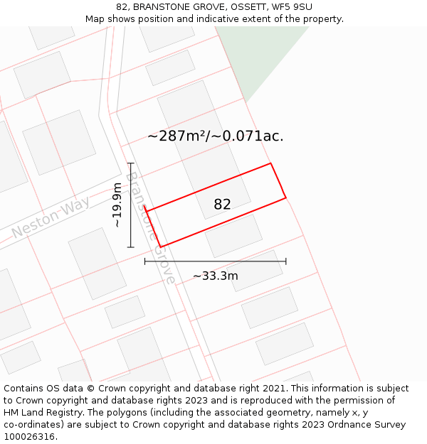 82, BRANSTONE GROVE, OSSETT, WF5 9SU: Plot and title map