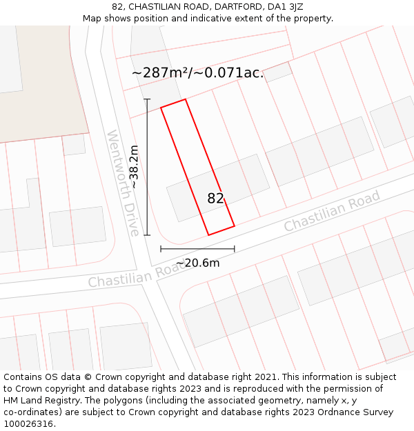 82, CHASTILIAN ROAD, DARTFORD, DA1 3JZ: Plot and title map