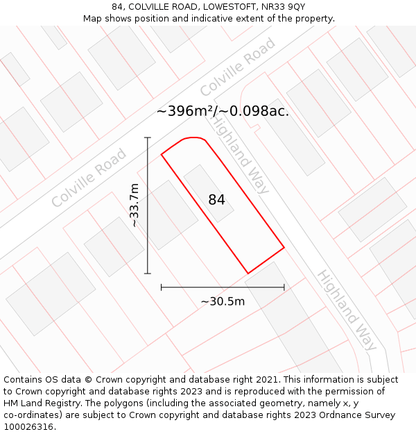 84, COLVILLE ROAD, LOWESTOFT, NR33 9QY: Plot and title map