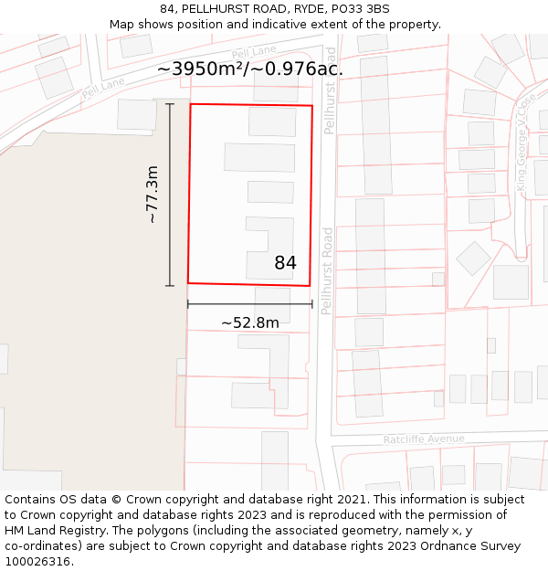 84, PELLHURST ROAD, RYDE, PO33 3BS: Plot and title map