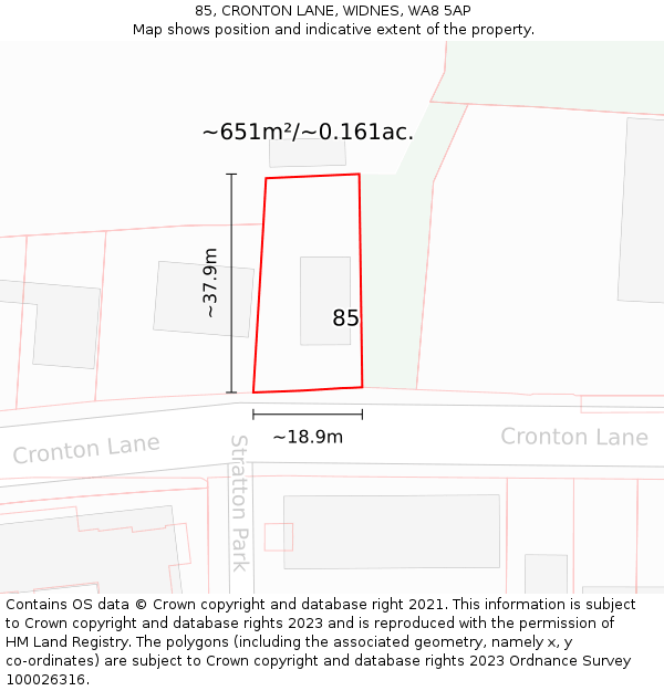 85, CRONTON LANE, WIDNES, WA8 5AP: Plot and title map