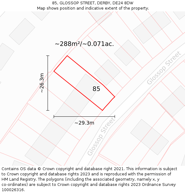 85, GLOSSOP STREET, DERBY, DE24 8DW: Plot and title map