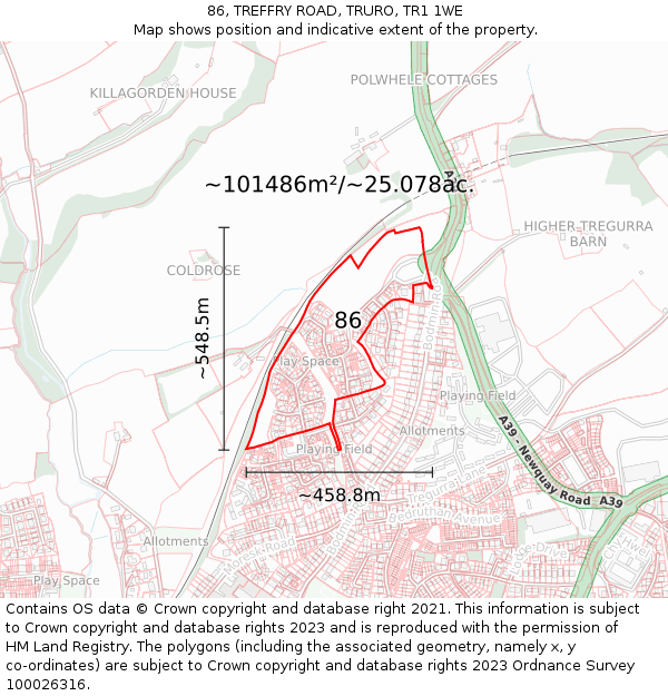 86, TREFFRY ROAD, TRURO, TR1 1WE: Plot and title map