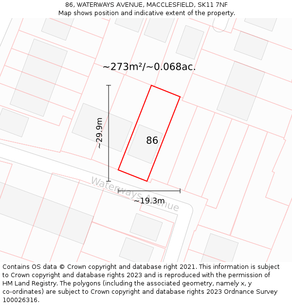 86, WATERWAYS AVENUE, MACCLESFIELD, SK11 7NF: Plot and title map