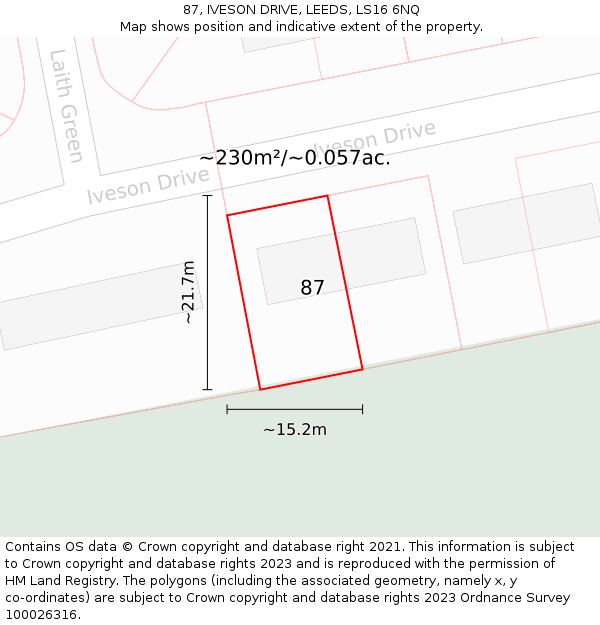 87, IVESON DRIVE, LEEDS, LS16 6NQ: Plot and title map