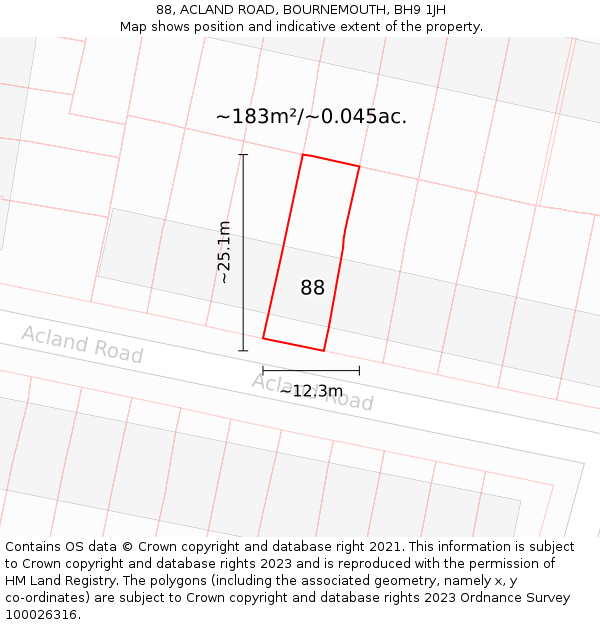 88, ACLAND ROAD, BOURNEMOUTH, BH9 1JH: Plot and title map