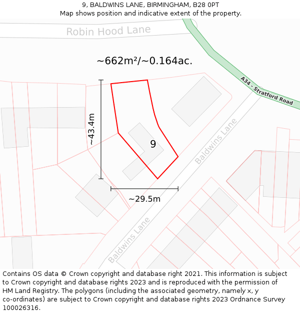 9, BALDWINS LANE, BIRMINGHAM, B28 0PT: Plot and title map