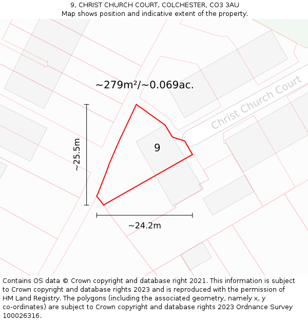 9, CHRIST CHURCH COURT, COLCHESTER, CO3 3AU: Plot and title map