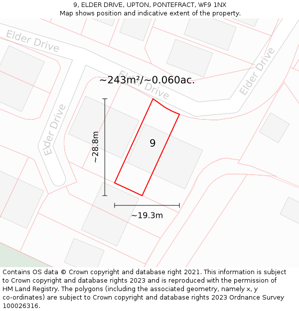 9, ELDER DRIVE, UPTON, PONTEFRACT, WF9 1NX: Plot and title map