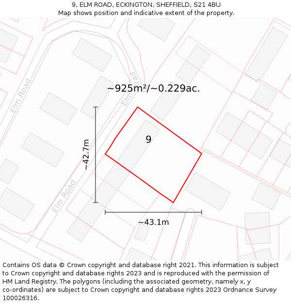 9, ELM ROAD, ECKINGTON, SHEFFIELD, S21 4BU: Plot and title map