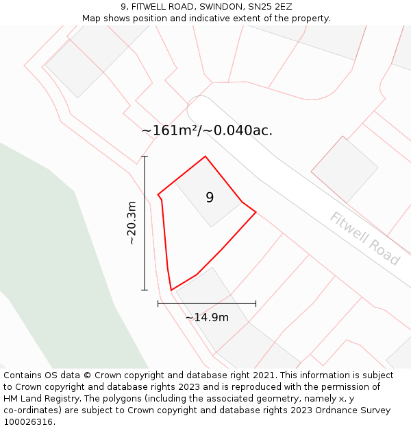 9, FITWELL ROAD, SWINDON, SN25 2EZ: Plot and title map