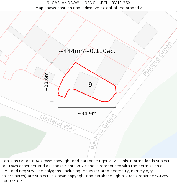 9, GARLAND WAY, HORNCHURCH, RM11 2SX: Plot and title map