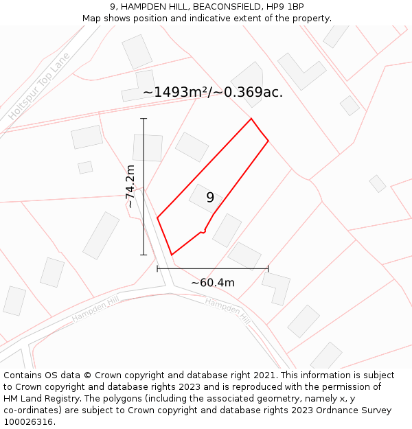 9, HAMPDEN HILL, BEACONSFIELD, HP9 1BP: Plot and title map