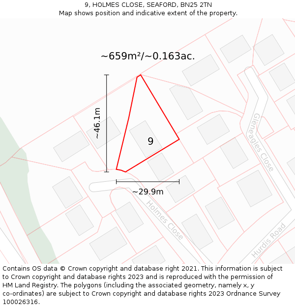 9, HOLMES CLOSE, SEAFORD, BN25 2TN: Plot and title map