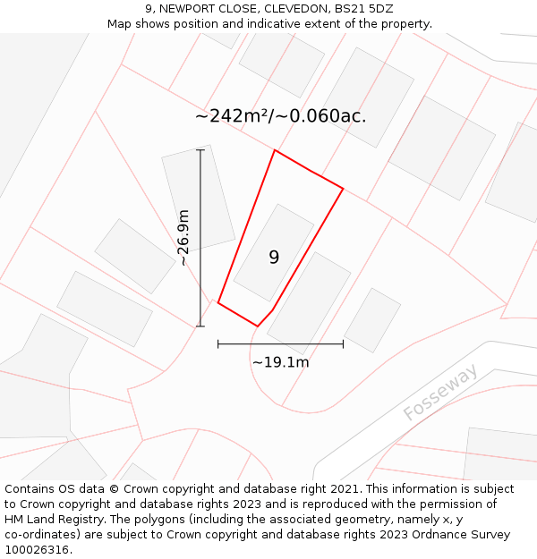 9, NEWPORT CLOSE, CLEVEDON, BS21 5DZ: Plot and title map