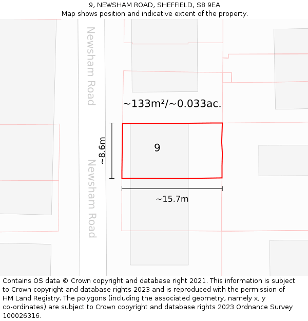 9, NEWSHAM ROAD, SHEFFIELD, S8 9EA: Plot and title map