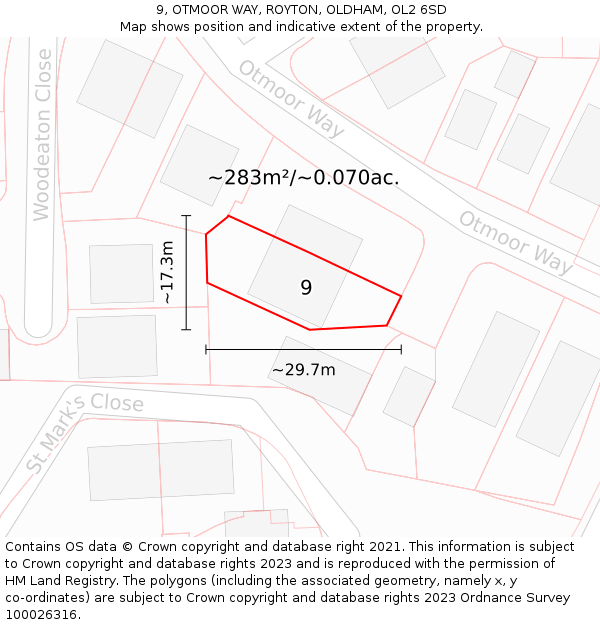 9, OTMOOR WAY, ROYTON, OLDHAM, OL2 6SD: Plot and title map