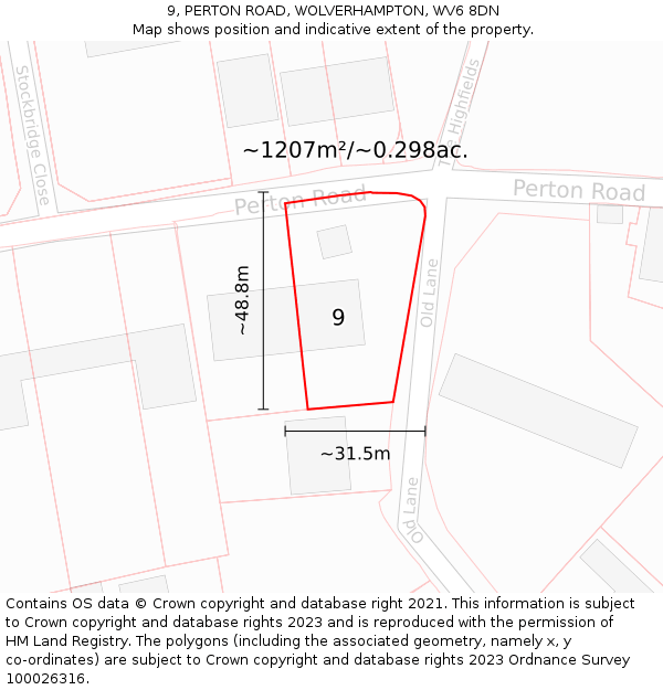 9, PERTON ROAD, WOLVERHAMPTON, WV6 8DN: Plot and title map