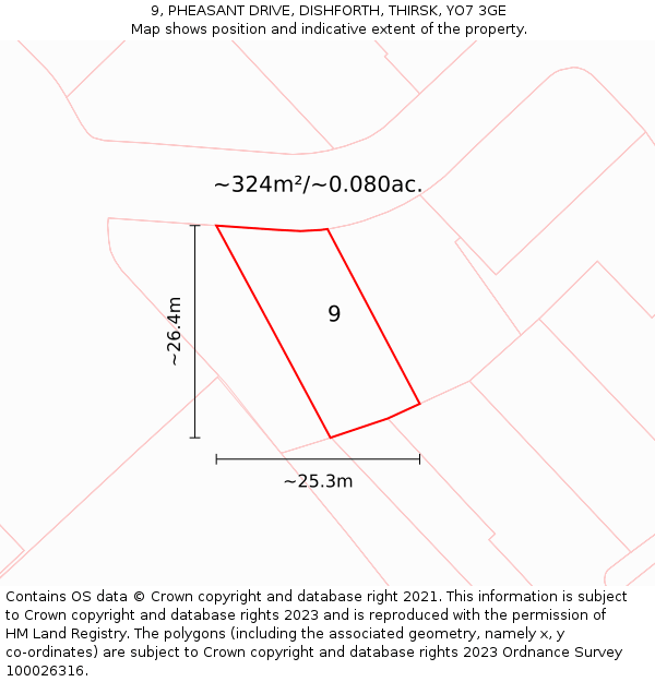 9, PHEASANT DRIVE, DISHFORTH, THIRSK, YO7 3GE: Plot and title map