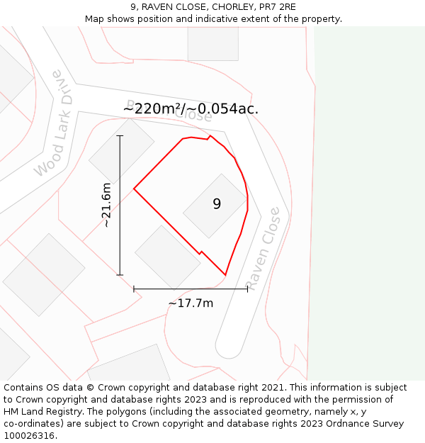 9, RAVEN CLOSE, CHORLEY, PR7 2RE: Plot and title map