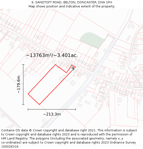 9, SANDTOFT ROAD, BELTON, DONCASTER, DN9 1PH: Plot and title map