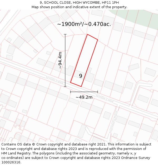 9, SCHOOL CLOSE, HIGH WYCOMBE, HP11 1PH: Plot and title map