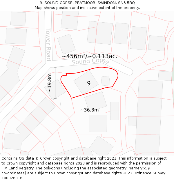 9, SOUND COPSE, PEATMOOR, SWINDON, SN5 5BQ: Plot and title map