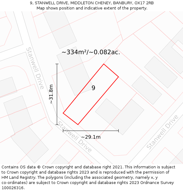 9, STANWELL DRIVE, MIDDLETON CHENEY, BANBURY, OX17 2RB: Plot and title map