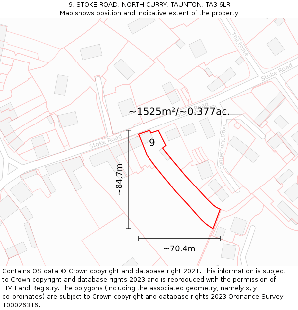 9, STOKE ROAD, NORTH CURRY, TAUNTON, TA3 6LR: Plot and title map