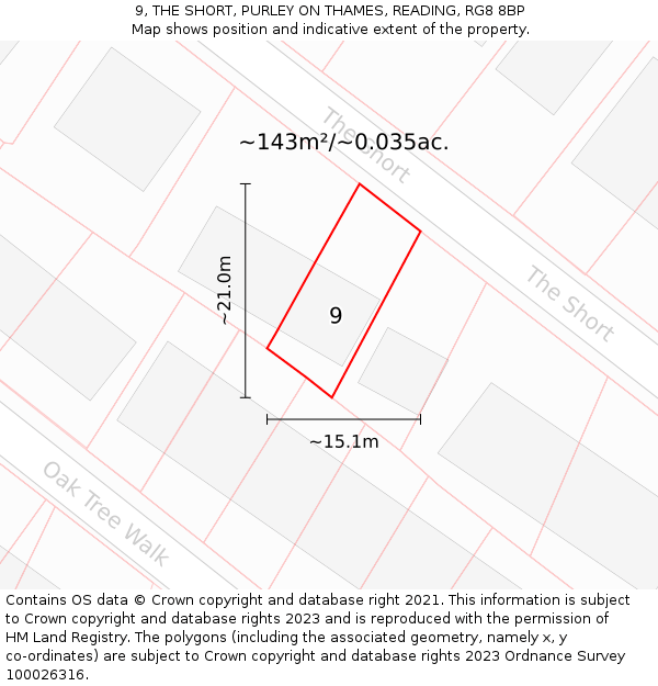 9, THE SHORT, PURLEY ON THAMES, READING, RG8 8BP: Plot and title map