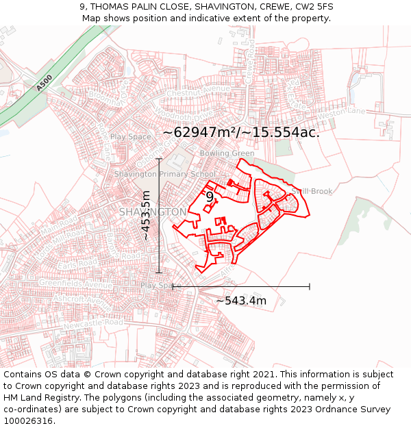 9, THOMAS PALIN CLOSE, SHAVINGTON, CREWE, CW2 5FS: Plot and title map