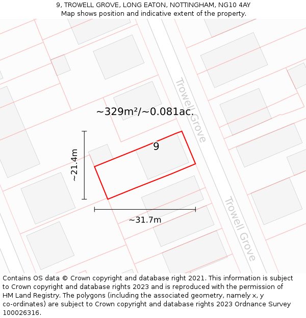 9, TROWELL GROVE, LONG EATON, NOTTINGHAM, NG10 4AY: Plot and title map