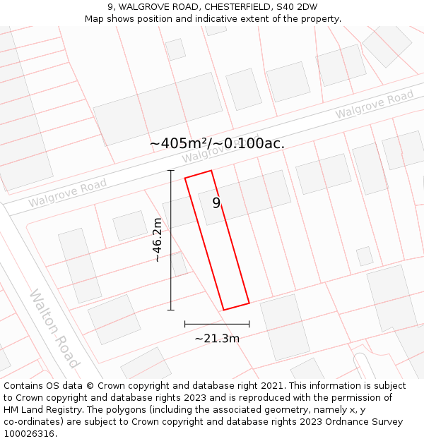 9, WALGROVE ROAD, CHESTERFIELD, S40 2DW: Plot and title map