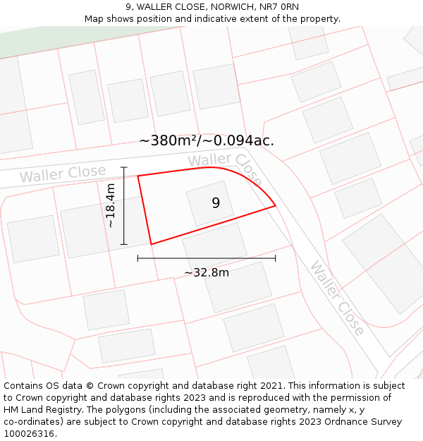 9, WALLER CLOSE, NORWICH, NR7 0RN: Plot and title map