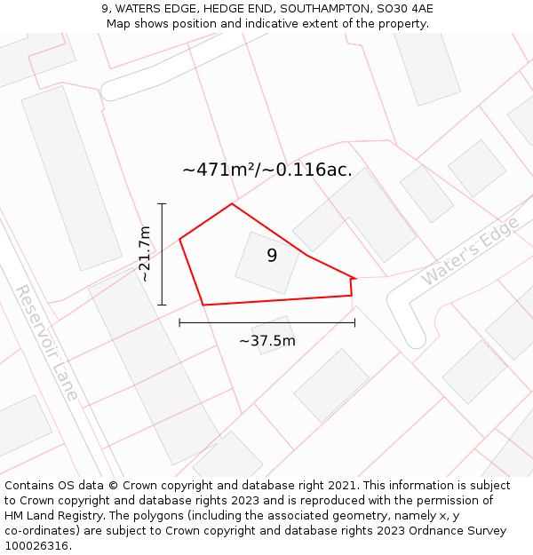 9, WATERS EDGE, HEDGE END, SOUTHAMPTON, SO30 4AE: Plot and title map