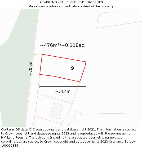 9, WISHING WELL CLOSE, RYDE, PO33 1FS: Plot and title map